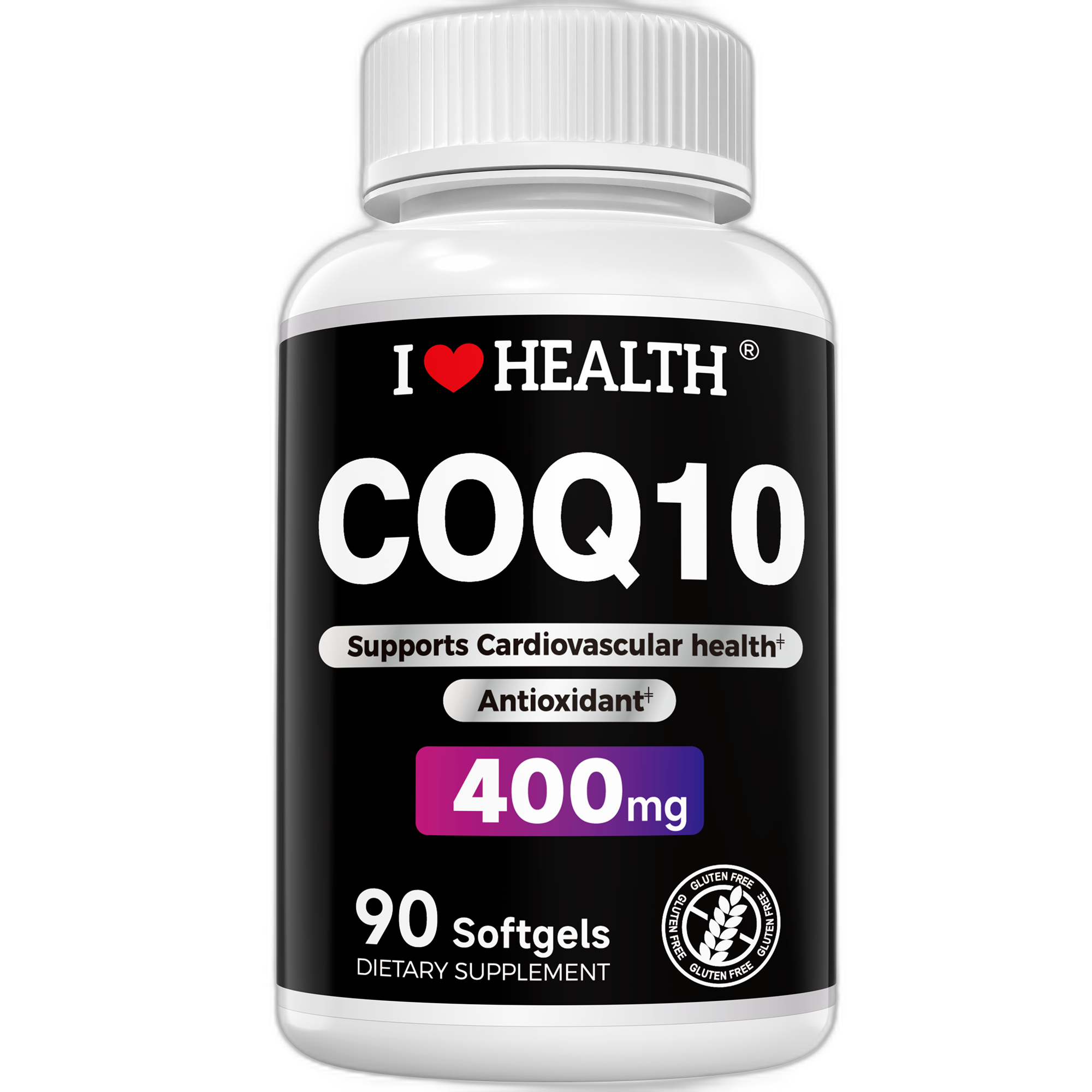 CoQ10 400mg Softgels - 90 Count | Supports Heart Health, Energy & Cellular Function | Soy-Based CoQ10 Supplement by I Love Health | 45 Servings