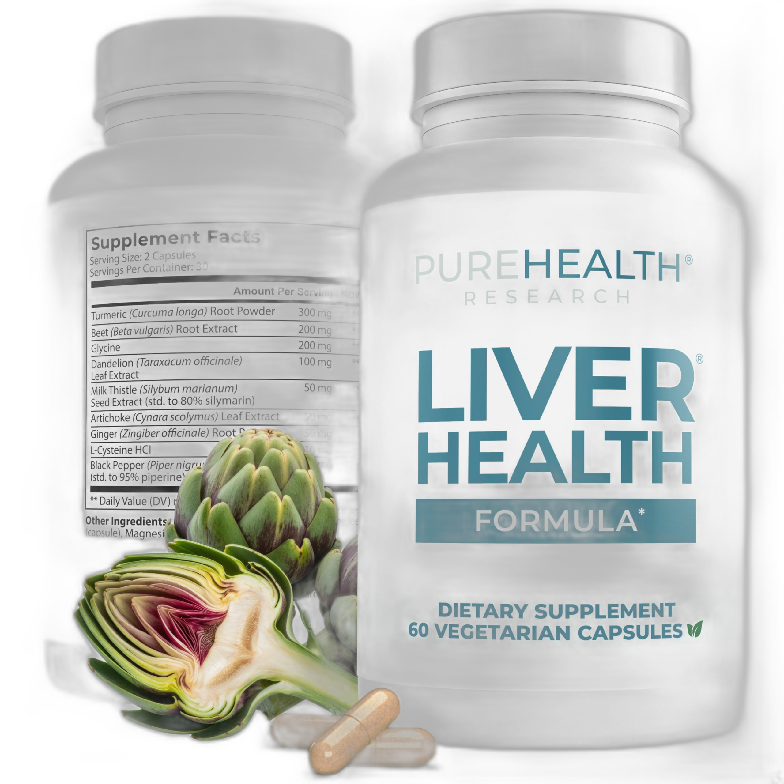 PUREHEALTH RESEARCH Liver Health – Liver Cleanse Detox & Repair with Artichoke Extract, Milk Thistle, Dandelion Root, Turmeric, Beet Root to Healthy Liver Renew with 11 Natural Nutrients, 60 Capsules