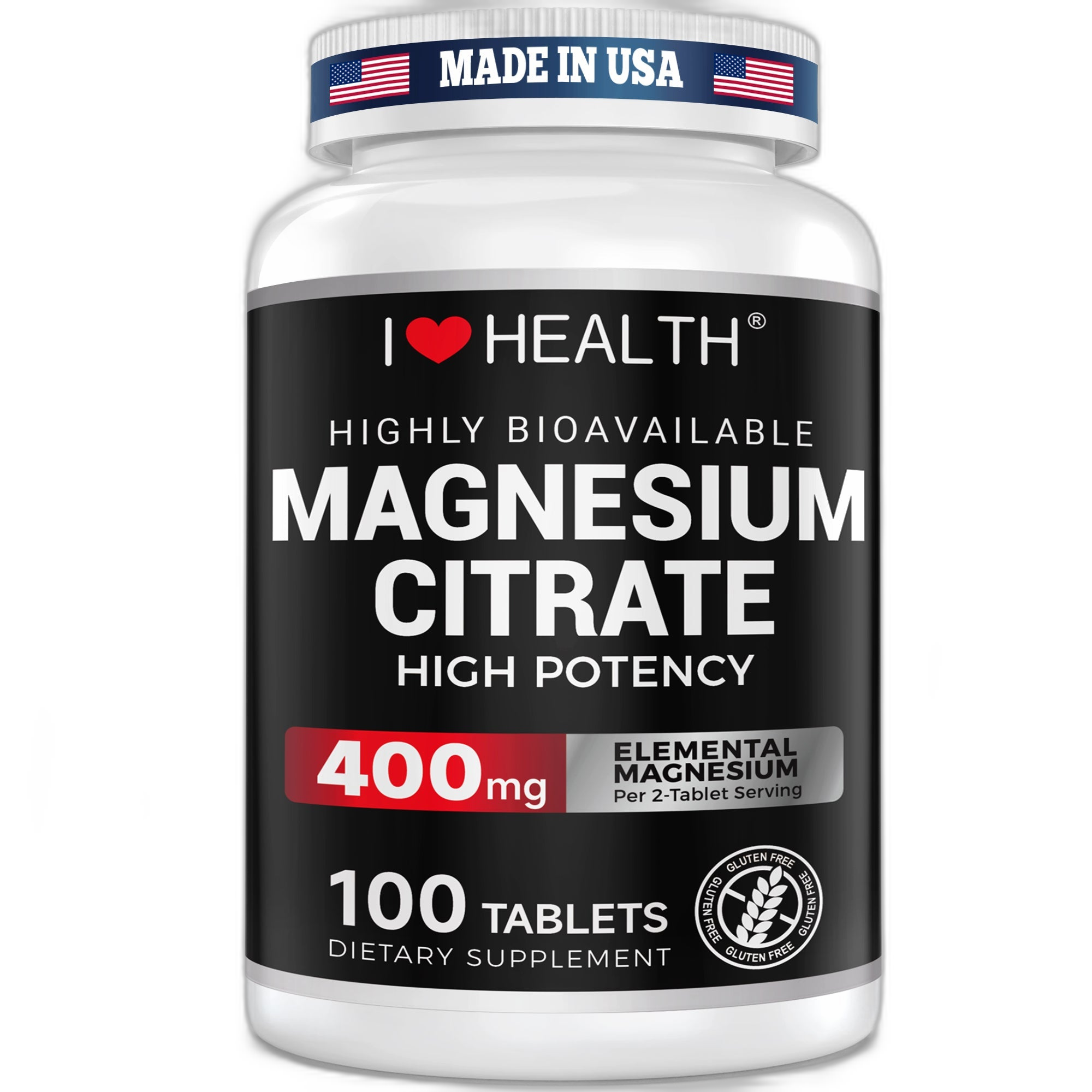 I Love Health Magnesium Citrate, 400mg, Heart Health Support, 100 vegetarian Tablets