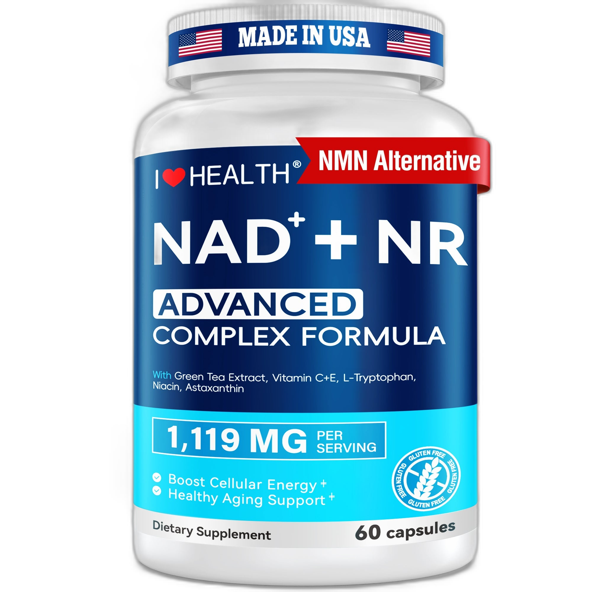 NAD+ Supplement 300mg with NR 150mg | NMN Alternative & Resveratrol-Like Benefits | 6000mg Green Tea Extract + Astaxanthin | Anti-Aging Cellular Energy Support | 60 Capsules, Made in USA