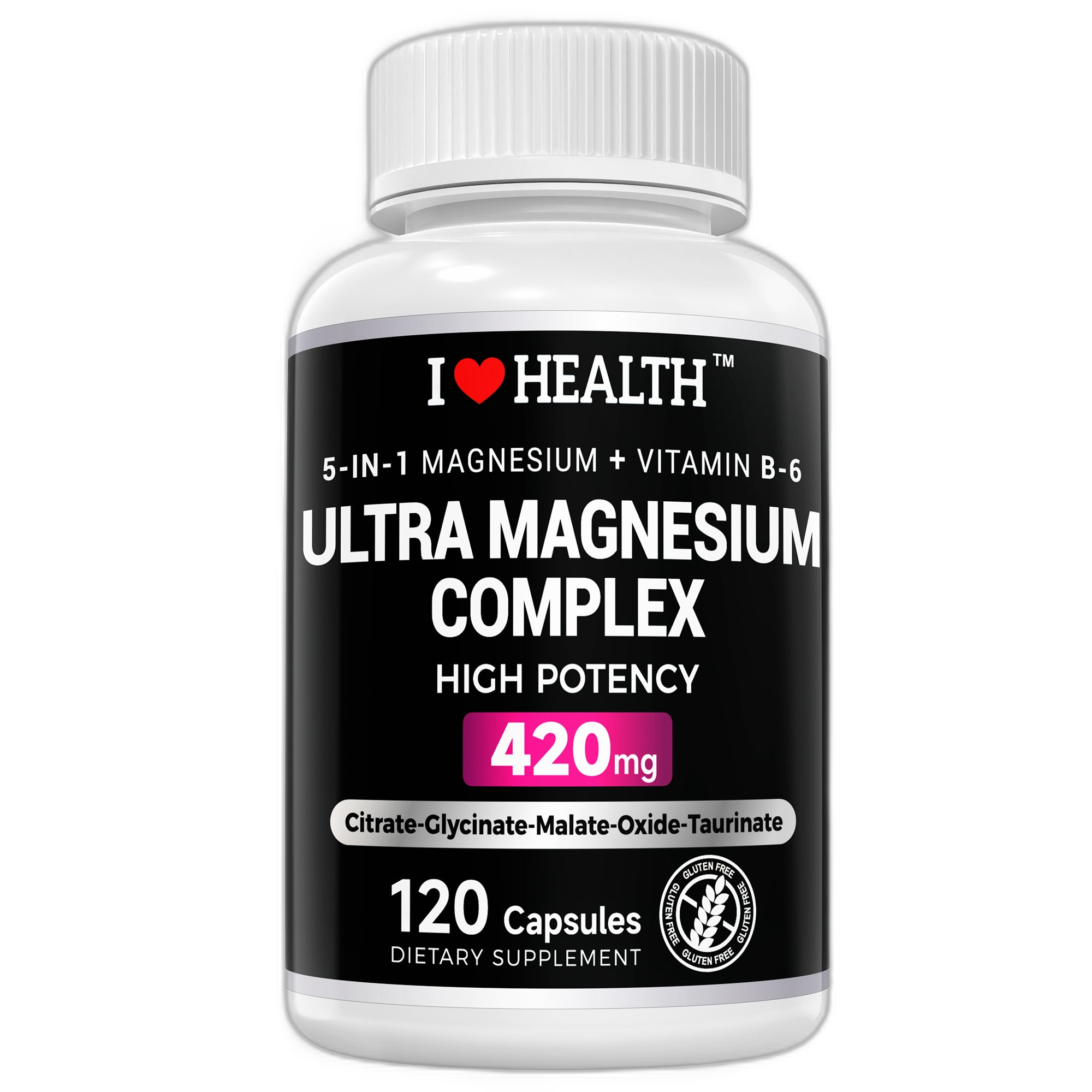 5-in-1 Magnesium Complex + Vitamin B6 Supplement - 420MG - High Absorption Magnesium Supplement for Sleep, Nerves, Muscles, Bones, 120 Capsules
