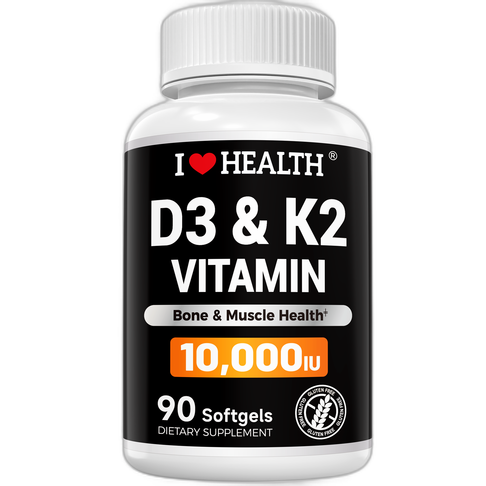 Vitamin D3 10000 IU with K2 (MK-7) Supplement – 90 Softgels – Non-GMO, Gluten-Free – Supports Bone, Heart & Immune Health – Enhanced Absorption – Made in USA
