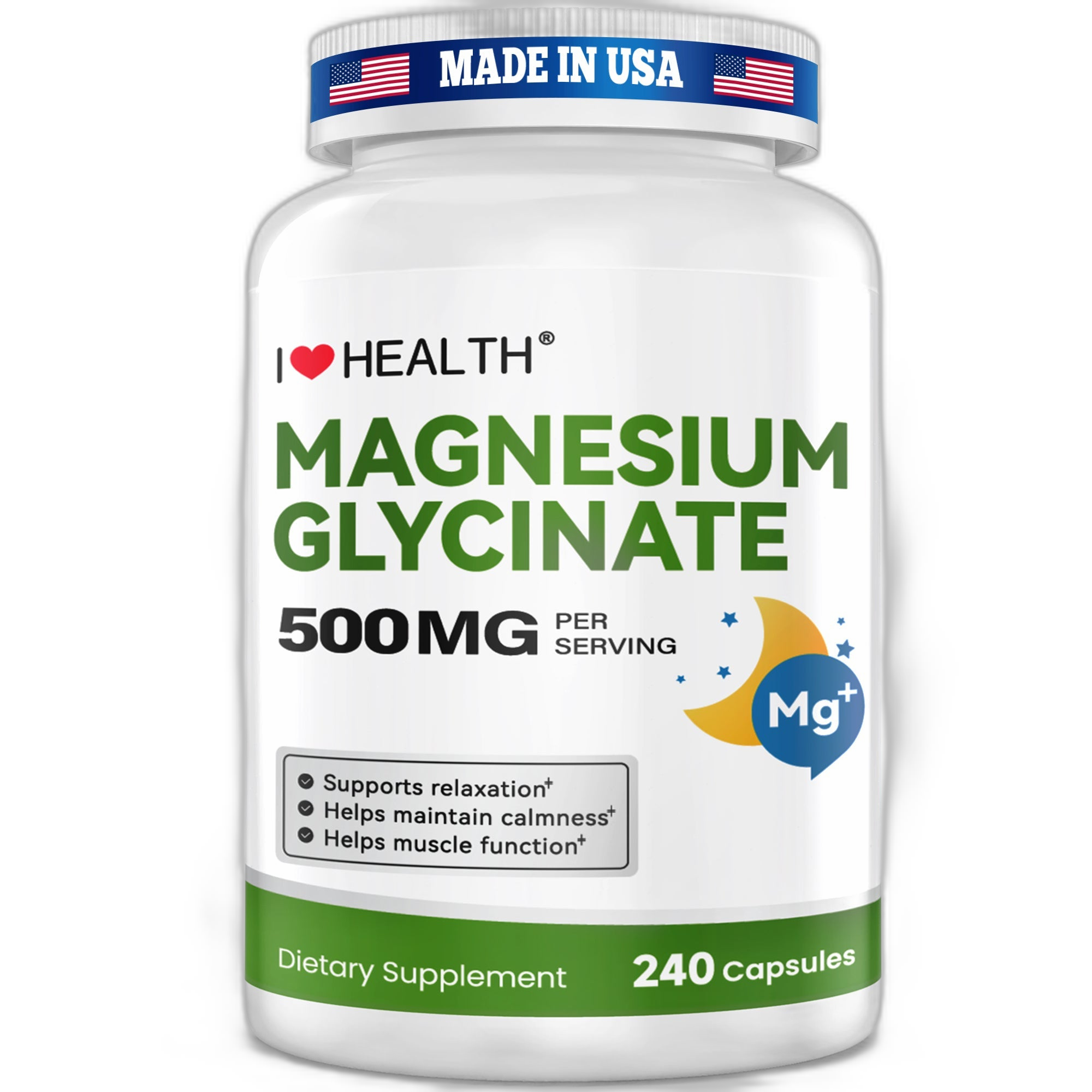 Magnesium Glycinate  – 240 Capsules – High Absorption Magnesium Supplement  – Gentle on Stomach – Made in USA