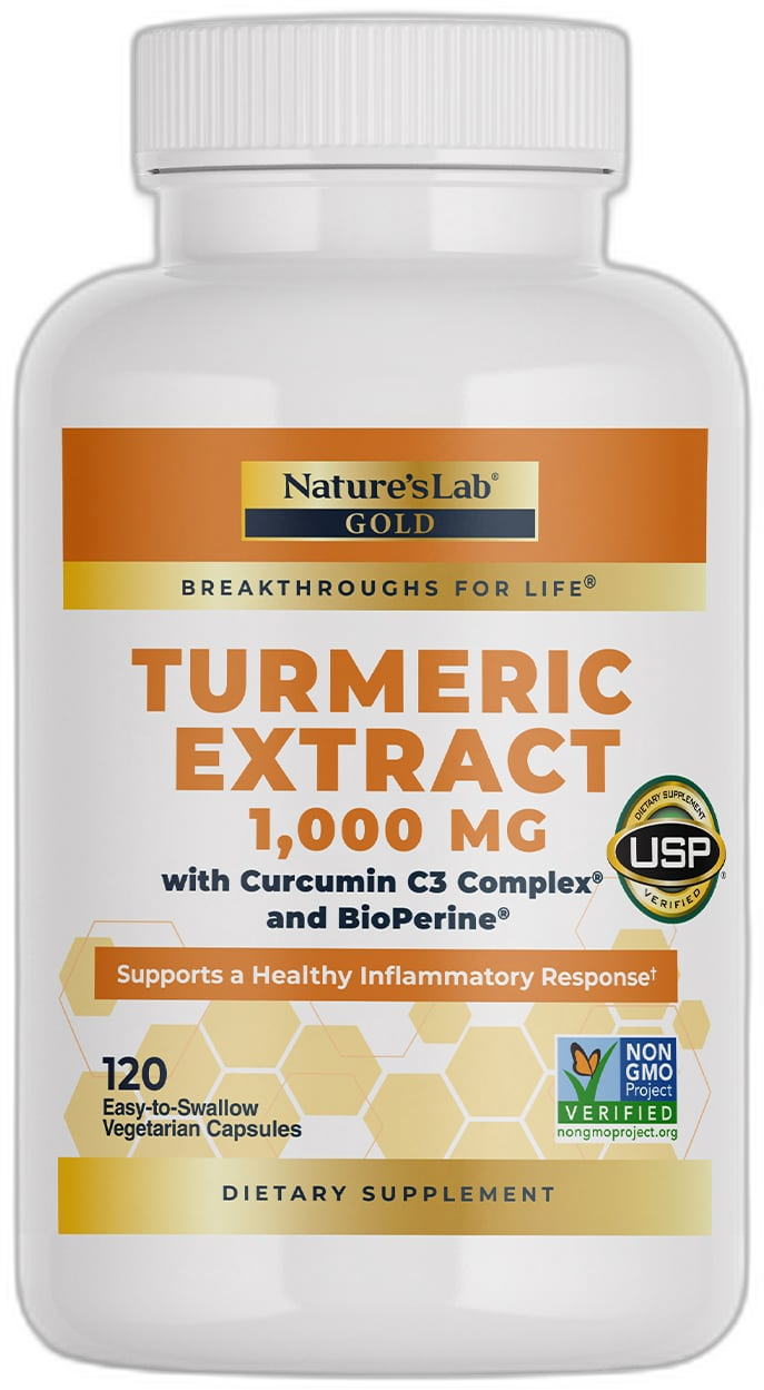 Nature's Lab Gold Turmeric Extract with Curcumin C3 Complex and BioPerine  - 120 Capsules